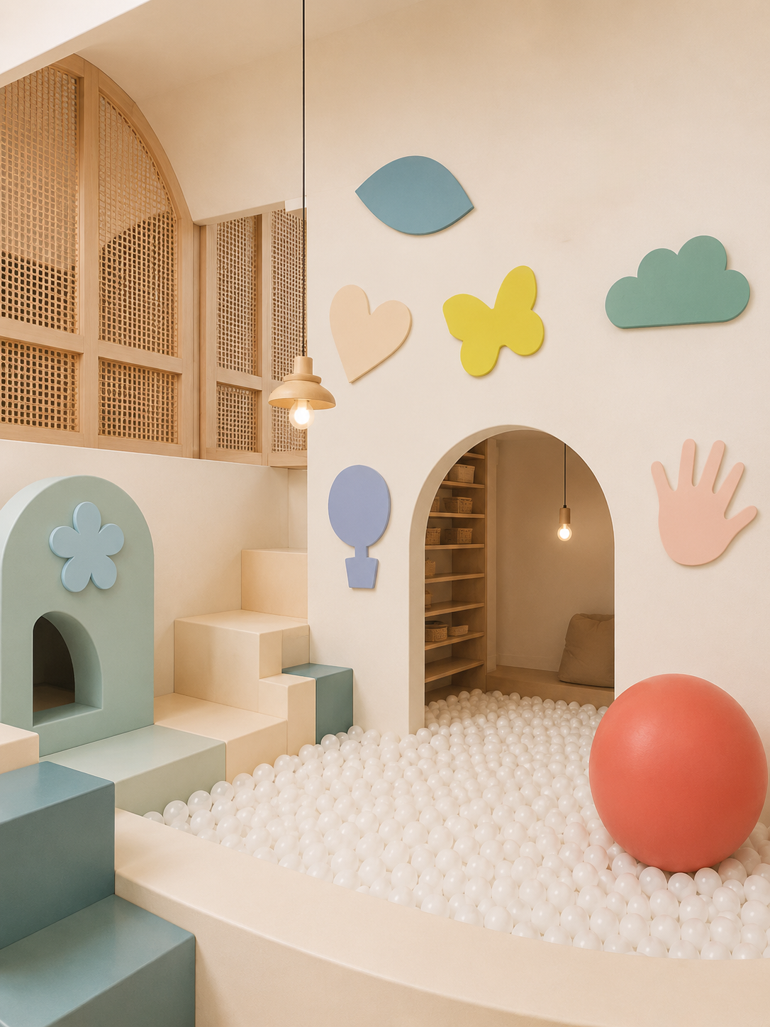 Enfant qui explore les formes colorées sur les murs de Ludelys